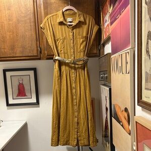 Universal Thread Golden Striped Midi Dress w Self Belt M